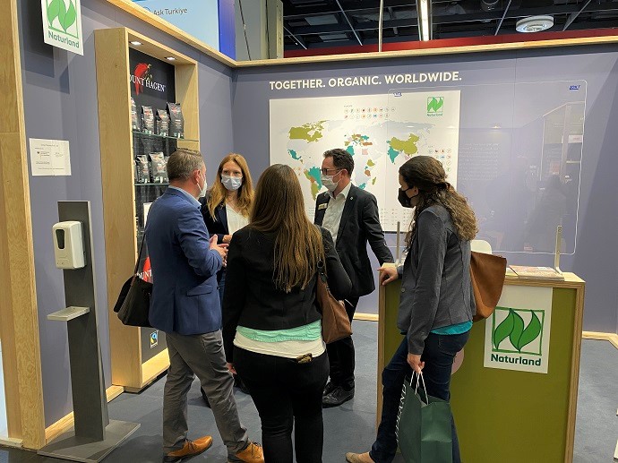Naturland and Partners booth information desk at the Anuga 2021 trade fair in Cologne, Germany