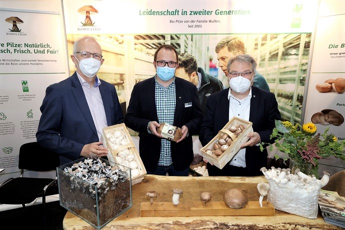 Naturland and Partners booth Bio Pilzhof at BioNord 2021 trade fair in Hanover, Germany
